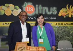 Mani Skaria, PhD and Veronica Reyna with US Citrus. The company uses micro-budding to grow citrus trees. The trees grow in less than half the time compared to the traditional way. US Citrus has its own nursery, fields and packing house.